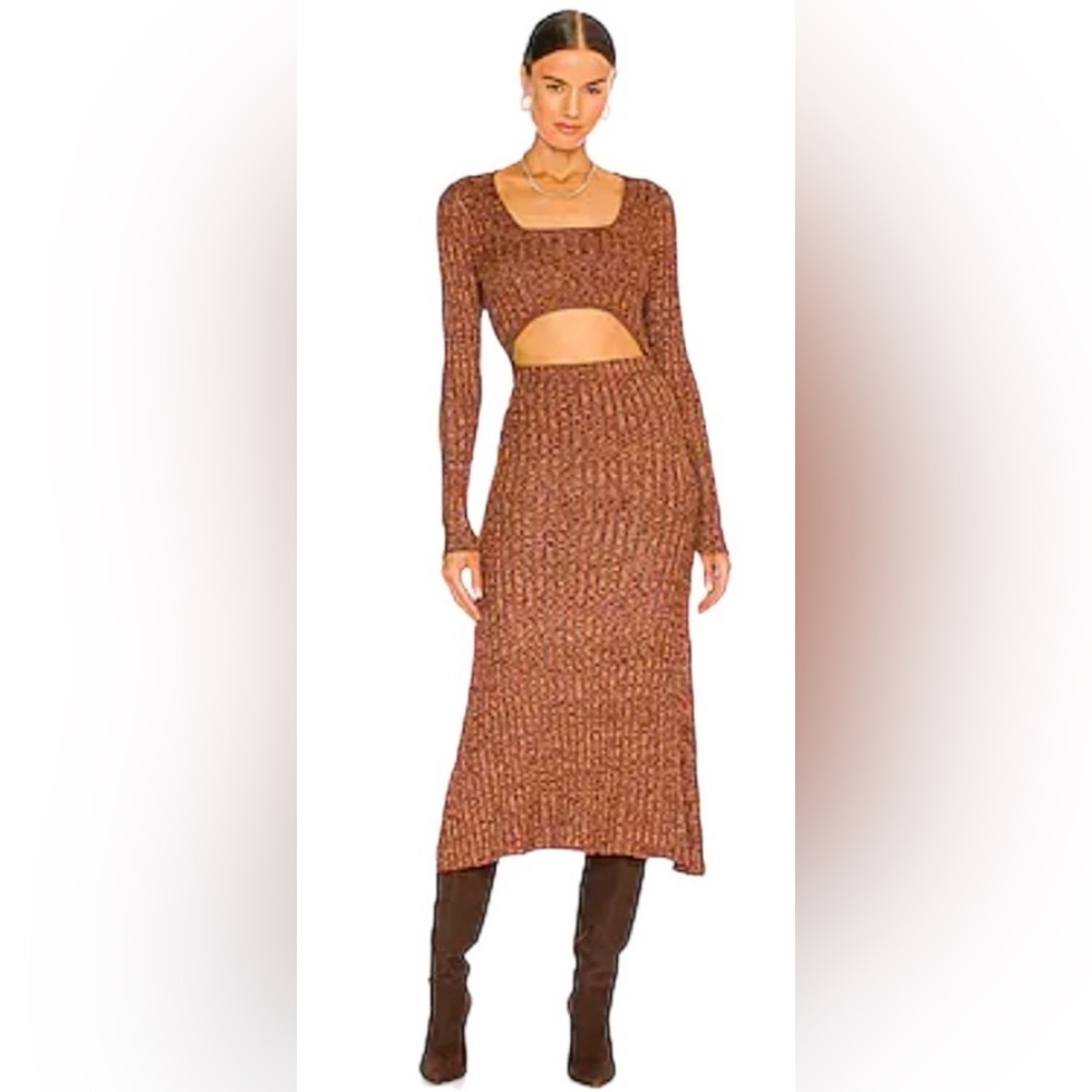 AFRM Skye Cutout Ribbed-Knit Midi Dress in MARLED PORT ROYALE - Picture 3 of 11